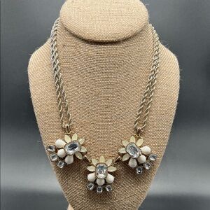 Banana Republic Floral Crystal Statement Necklace Cream & Gold 17–20”